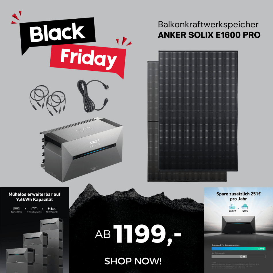 Black Friday Aktion: Anker Solix Solarbank 2 PRO Balkonkraftwerk Komplettset - PRO